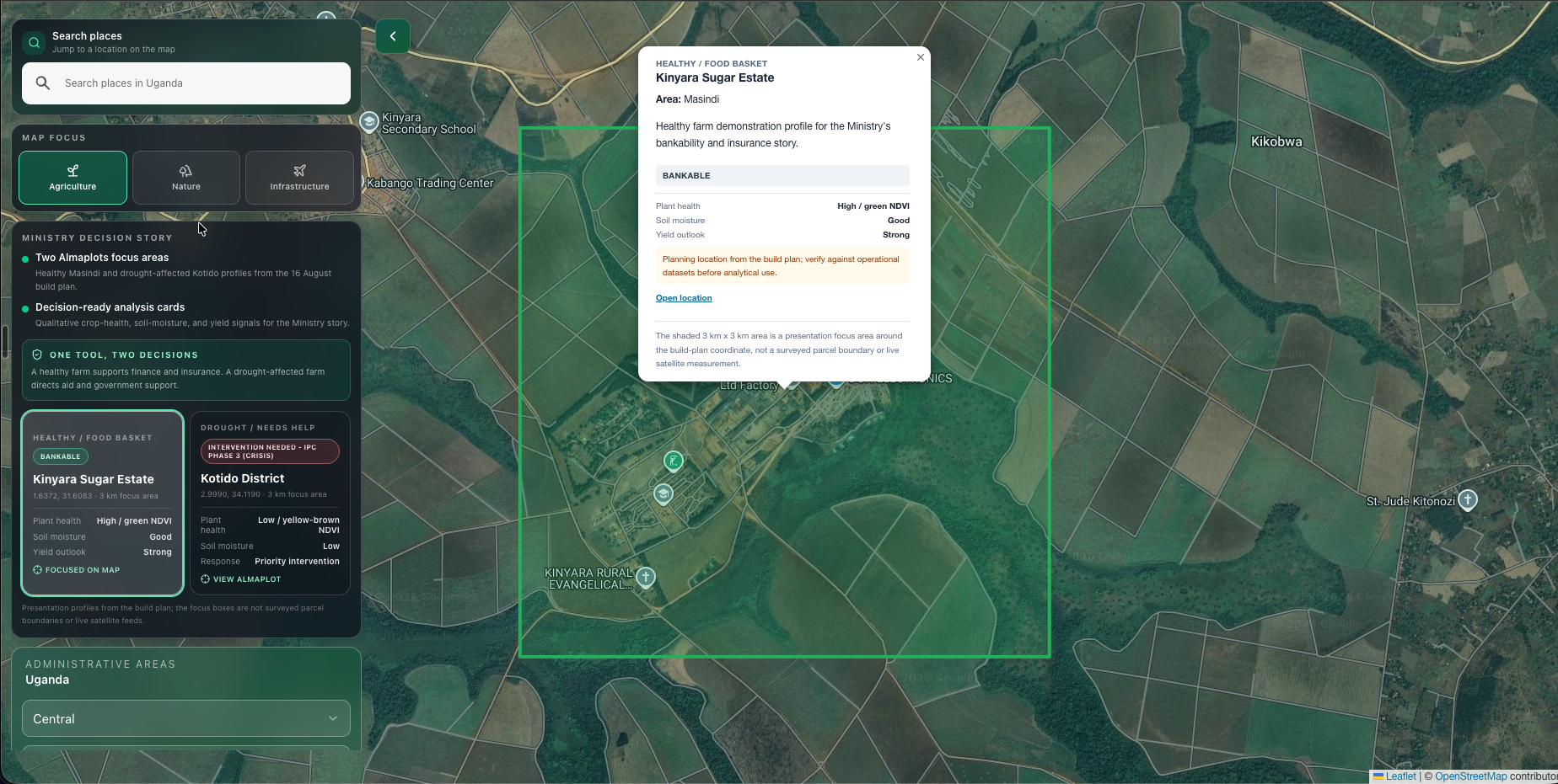 واجهة قرار للزراعة الحكومية في أوغندا ضمن Alma Maps